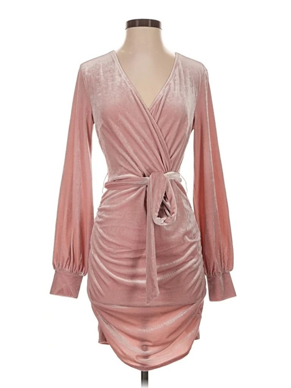 Bebe Blush Velvet Wrap Dress with Long Sleeves XS